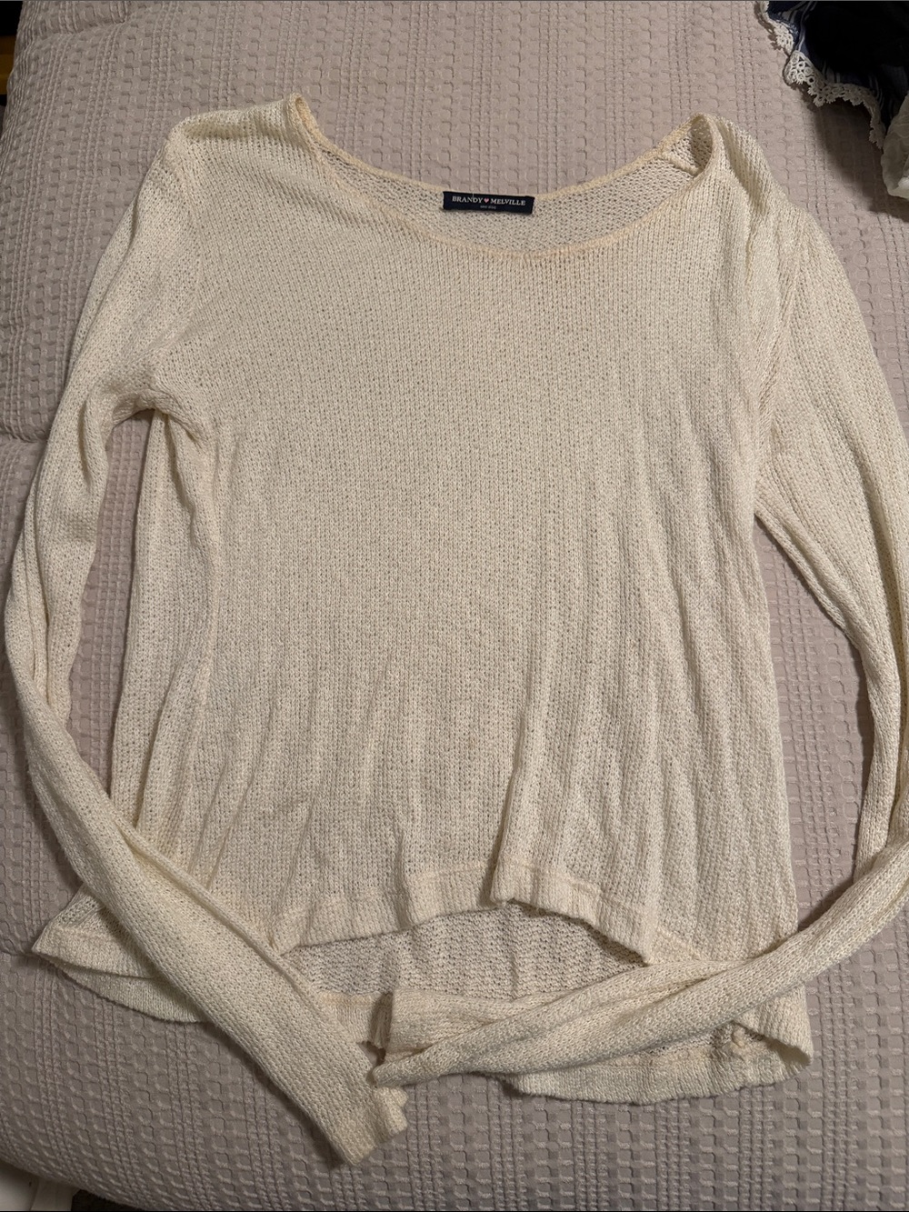 Brandy Melville Cream Lightweight Knit Long Sleeve Top